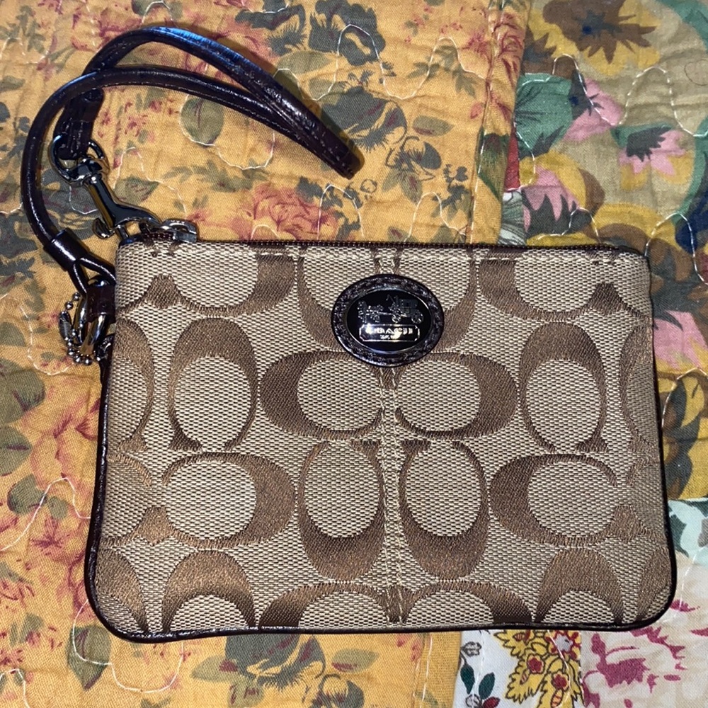 Coach Signature C Brown Wristlet - Gently Used